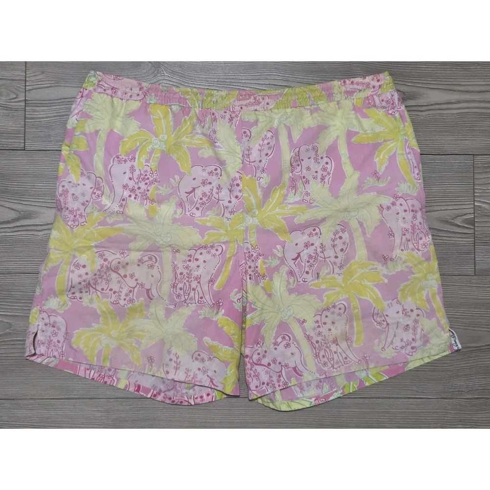 Vtg Lilly Pulitzer Swim Trunks Mens Large Mesh Lined Yellow Pink Elephant Shorts
